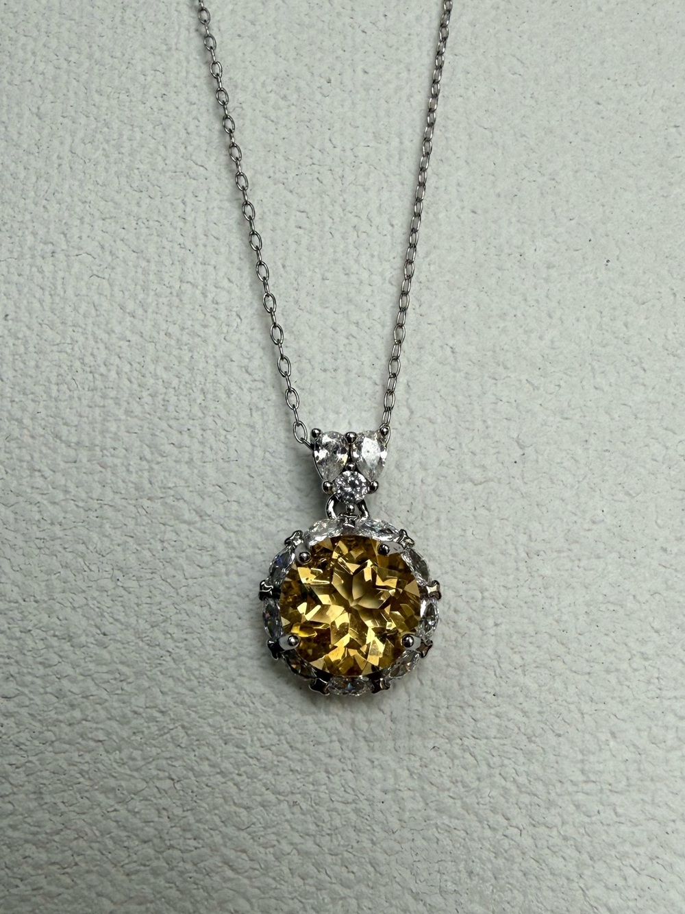 925 Citrine Solitaire Halo Pendant Necklace